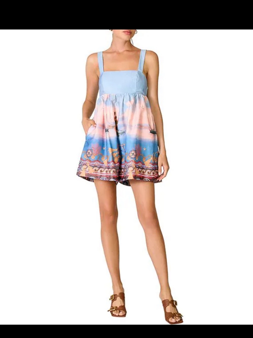 Dillards line and dot Blue Tropical Print Mini Dress with Square Straps